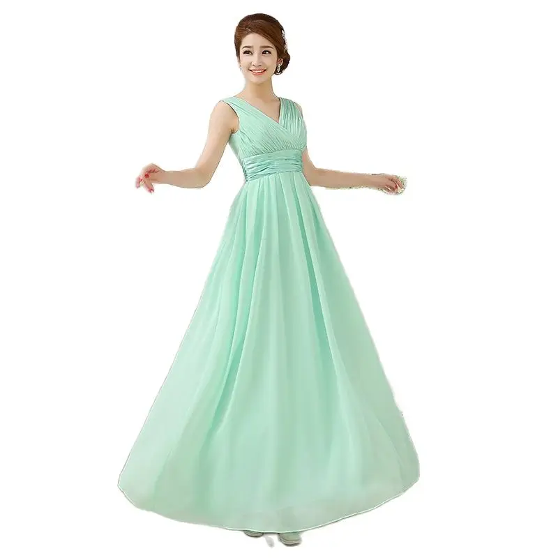 

Custom Made Long Mint Green Bridesmaid Dresses Summer Chiffon Bride Guests Wedding Party Dress Girl Vestidos Female Prom Gown