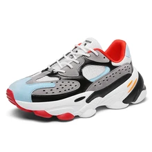 Новинка года; Мужская обувь для папы; кроссовки на массивном каблуке; Качественная кожаная сетчатая мужская повседневная обувь в стиле пэчворк; удобная мужская обувь для отдыха; кроссовки