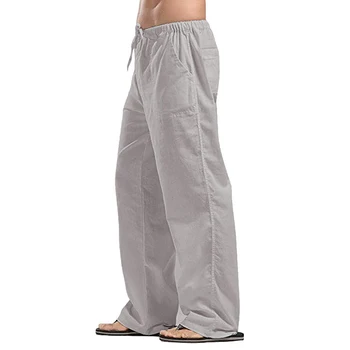 

Men Pure Color Linen Trousers Elastic Drawstring Yoga Beach Pants Casual Jogger Pant
