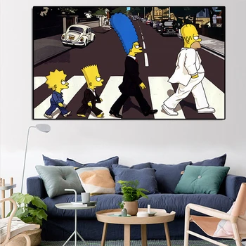 Simpson Family On Abbey Road Painting Printed on Canvas 1