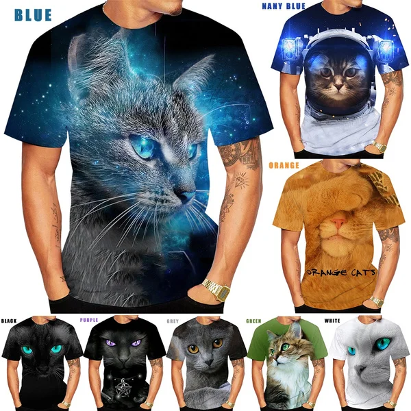 Super Cute 3d Cat Printed Cool T-shirt New T-shirt Men Fashion Summer ...