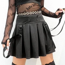 Женская юбка, корейский стиль, Harajuku, готика, для девушек, плиссированные юбки, модные, высокая талия, Короткие мини юбки размера плюс, белые, черные