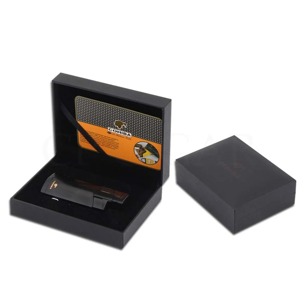 COHIBA металлическая ветрозащитная Зажигалка для сигар 3 струйный фонарь карманные Зажигалки газовая Портативная Бутановая Зажигалка для сигарет аксессуары для сигар