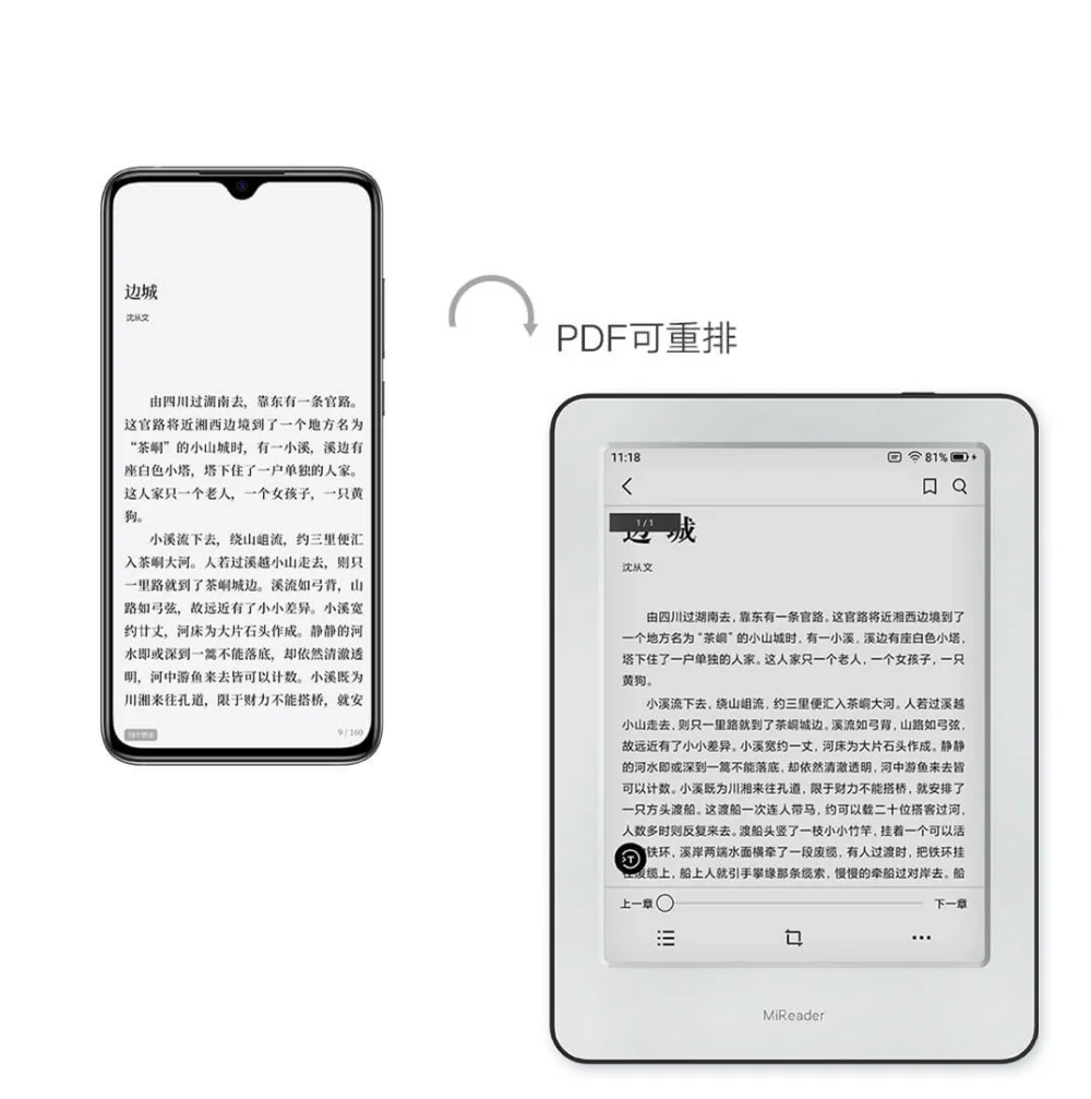 Xiaomi MiReader электронная книга ebook reader e-ink встроенный светильник с сенсорным экраном e Book Reader WiFi 16 Гб памяти передний задний светильник