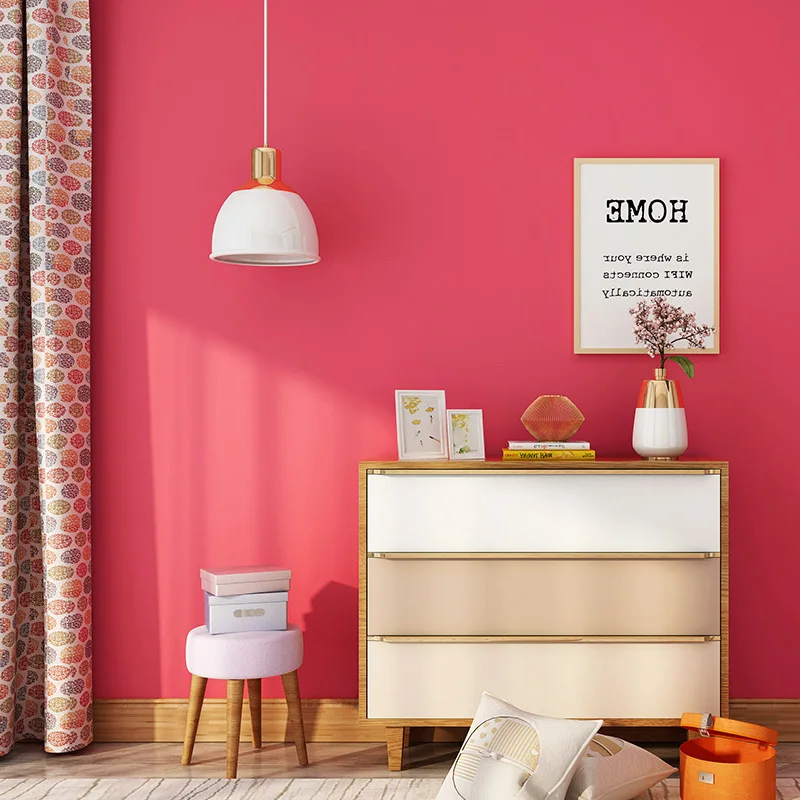 

Carmine Non-woven Fabric Wallpaper Princess Room Warm Wall Stickers Waterproof Europe Pure Background Wall Bedroom Home Decor