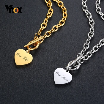 

Vnox Women Personalize Love Name Necklaces for Men Stainless Steel Link Chain with Heart Coin Charm Custom Unisex Gifts