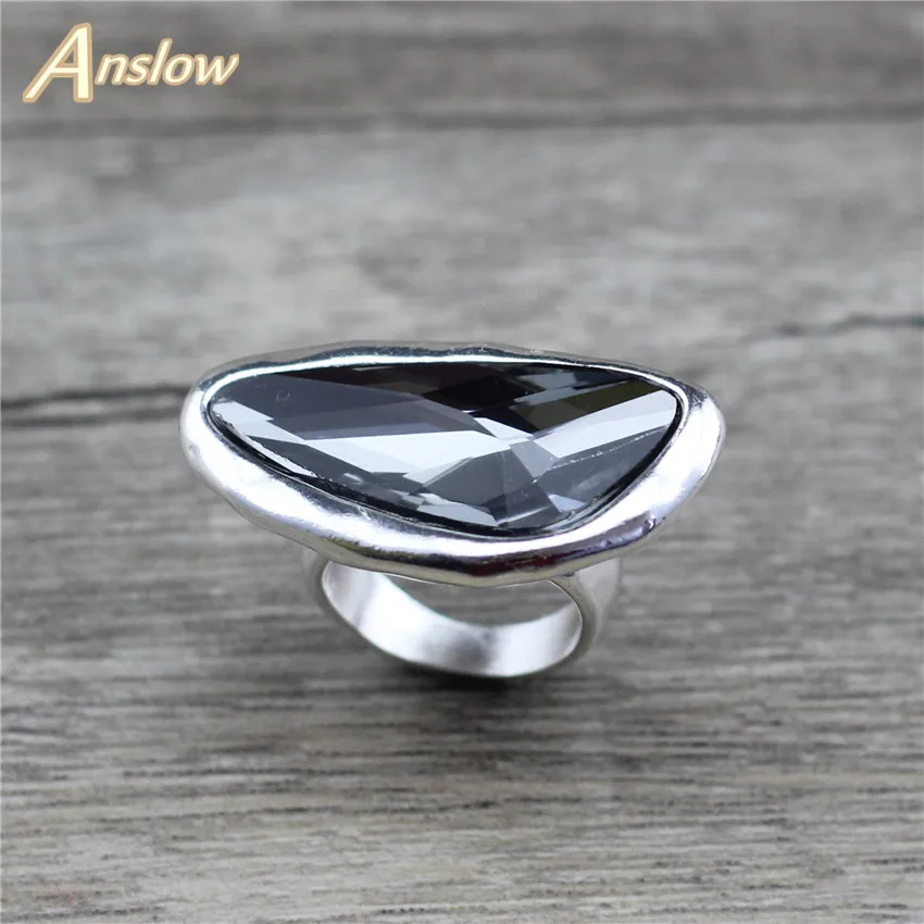 Anslow Fashion Jewelry Brand Retro Silver Irregular Shaped Crystal Finger Couple Love Promise Wedding Engagement Ring LOW0063AR - Image 2