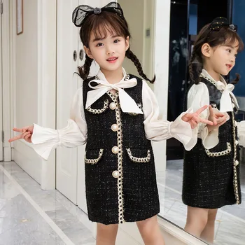 

Keelorn Girls Dresses 4-13 Years Old Outfits Autumn New Fashion Beading Vest Dress Elegant Clothing with Bow-knot Cute Girl