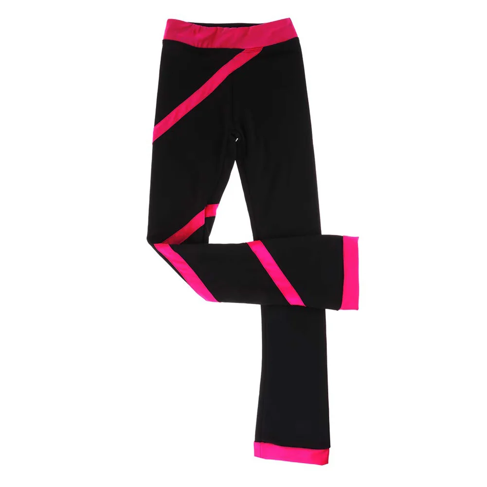 Stripe High Elasticity Long Warm Flannelette Outdoor Soft Sports Training Competition Figure Skating Pants Tights Kids Childrens