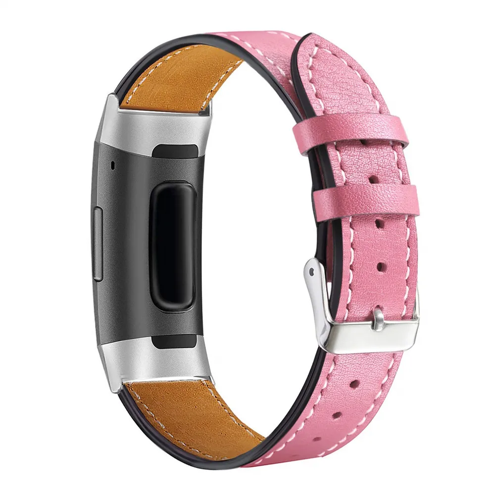 Ремешок из натуральной кожи, сменные Ремешки для наручных часов для Fitbit Charge 3 Charge3, сменные Смарт-часы для фитнеса - Цвет ремешка: Pink