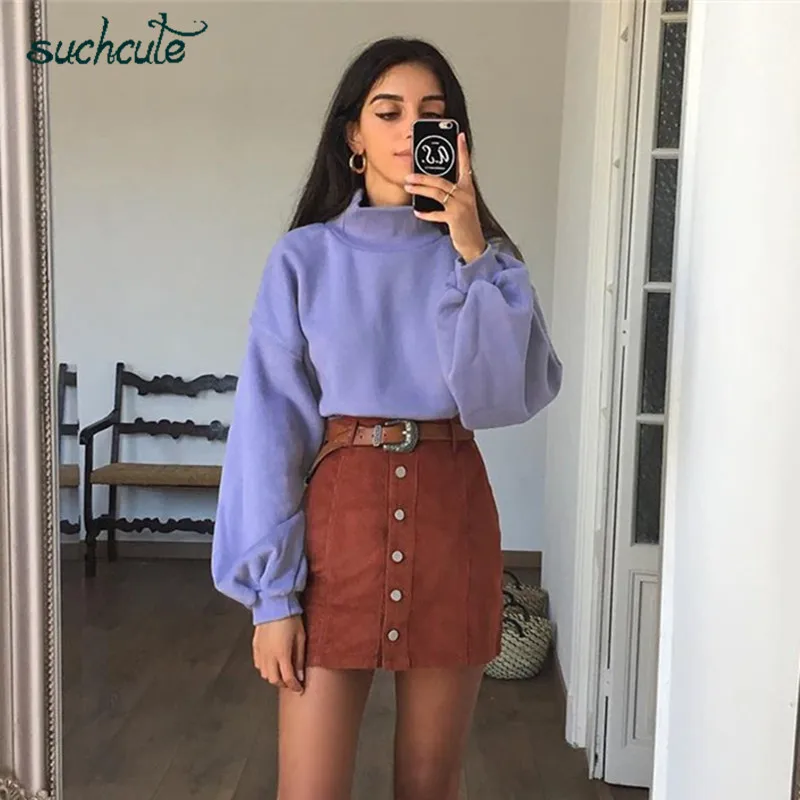  SUCHCUTE Turtleneck Women Hoodies Causal Female Overalls Gothic Tops Kpop Autumn Winter 2019 Street