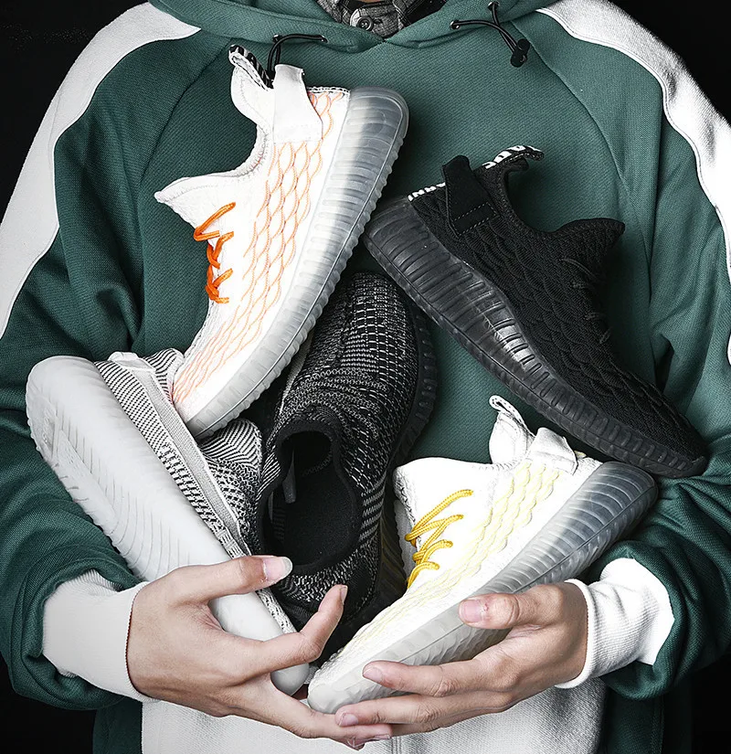 

2019 Summer New Style Running Sports Casual Shoes Men Shoes Low Top Lace-up Trend Fly Weaving Breathable Trendy Shoes Men's