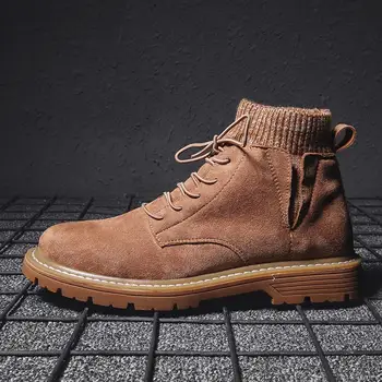 

Men's Casual Shoes Martin Boots Leather Breathable Khaki Waterproof Autumn Winter Warm Cashmere Men Shoes