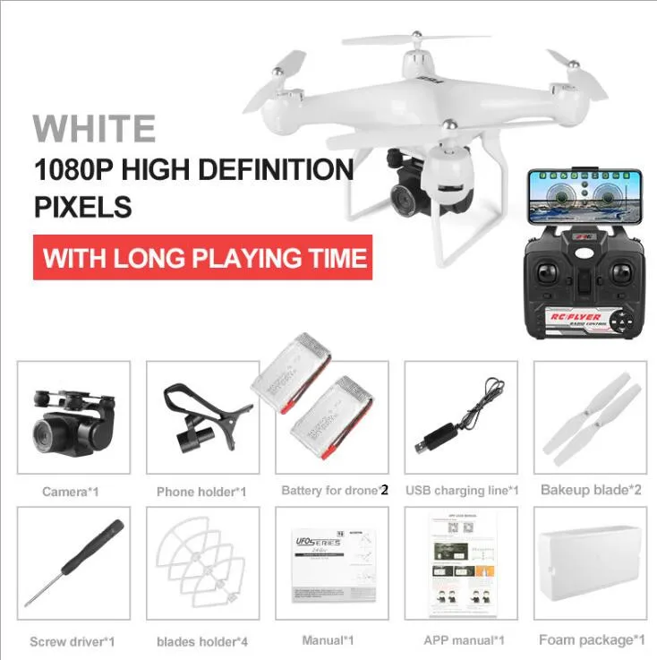 WIFI 1080P 2battery Селфи 4K 1080P ESC широкоугольная камера объектива wifi в режиме реального времени FPV RC Дрон Квадрокоптер 200 м 40 см большое приложение управление вертолет модель - Цвет: WIFI 1080P 2battery