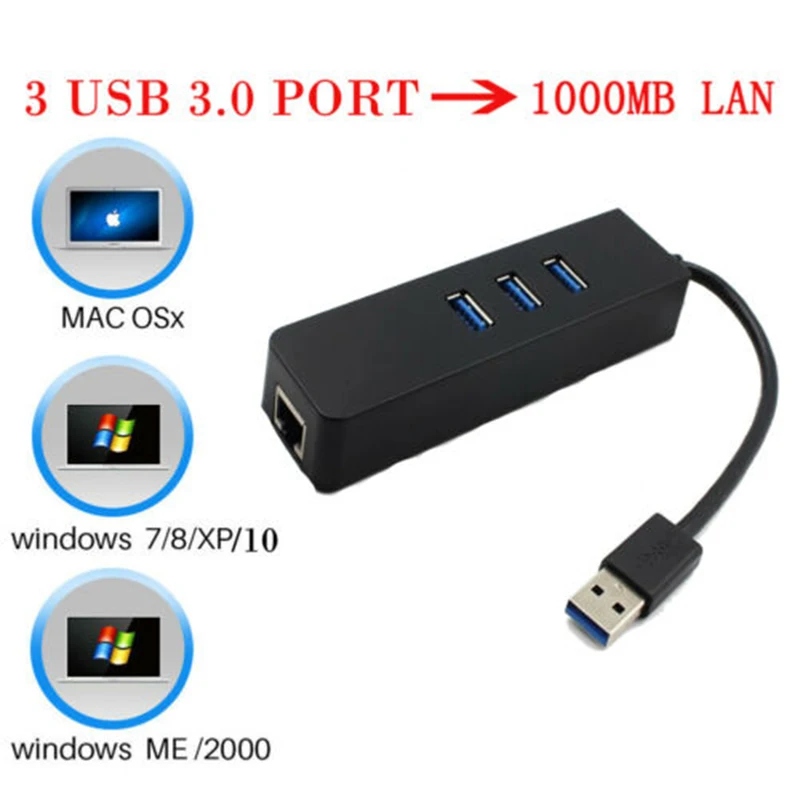3 порта USB 3,0 хаб Gigabit Ethernet Lan RJ45 сетевой адаптер для ПК 1000 Мбит/с