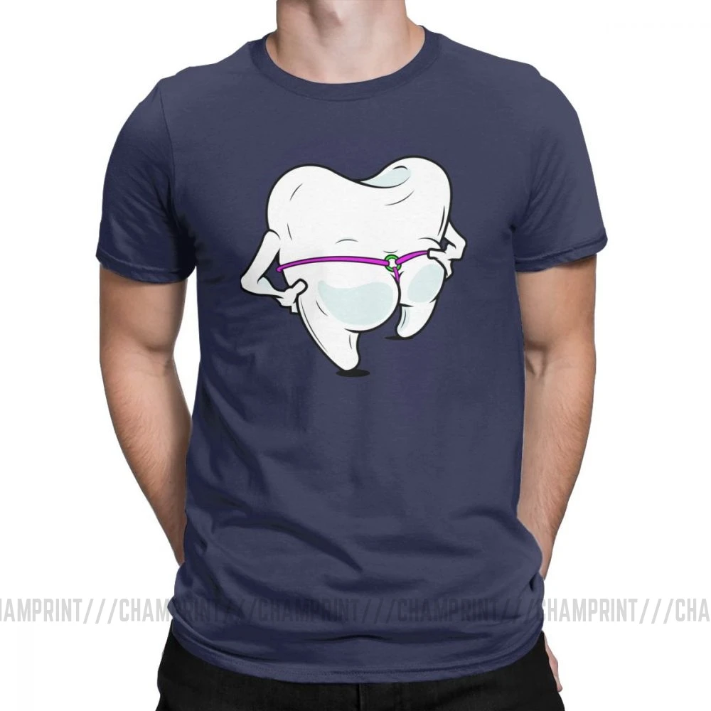 Зубная нить гигиенист футболки для мужчин зубы стоматолога летняя одежда короткий рукав забавная футболка Crewneck Чистый хлопок тройники топы - Цвет: Тёмно-синий