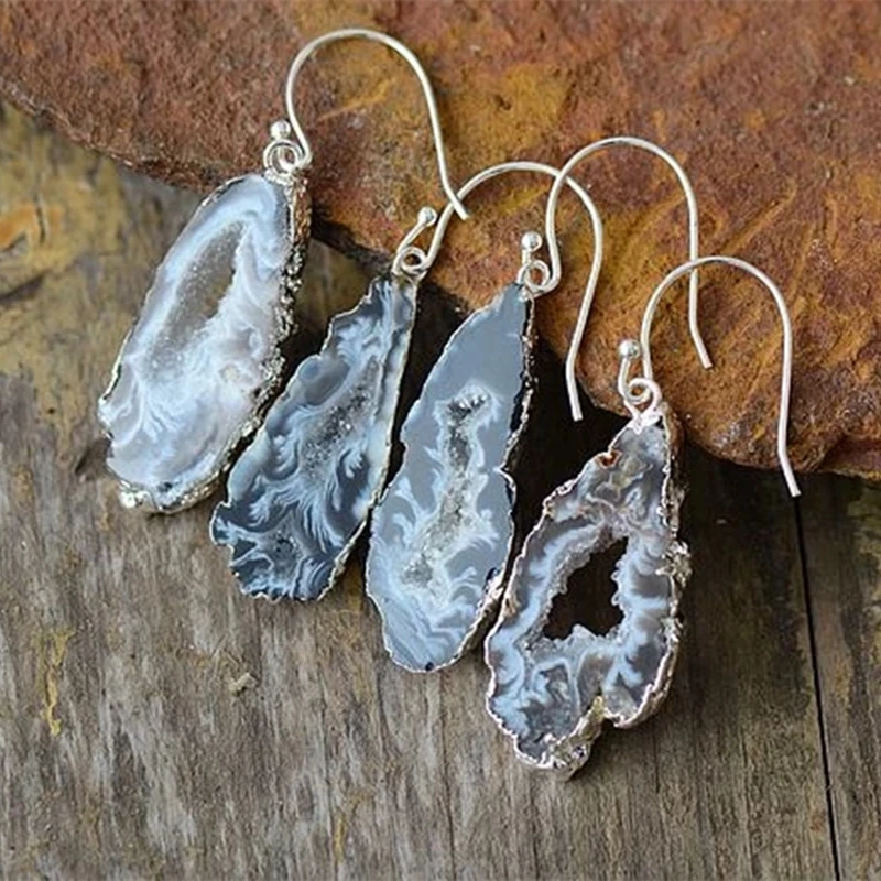 Натуральная Друза, висячие серьги, форма, Agates Drusy Femme, ювелирные изделия, серьги-крючки, оникс, Агаты, кристаллы, женские серьги, Прямая поставка