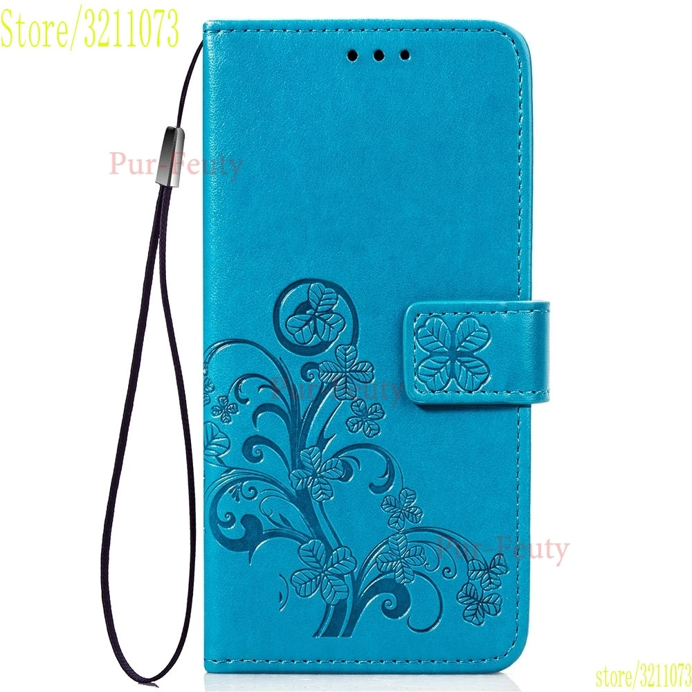 Чехол для samsung A10 A20 Core A30 A40 A50 A70 SM-A705F/DS Lucky Clover тиснение цветок кожаный флип Ретро кошелек с отделением для карт - Color: blue