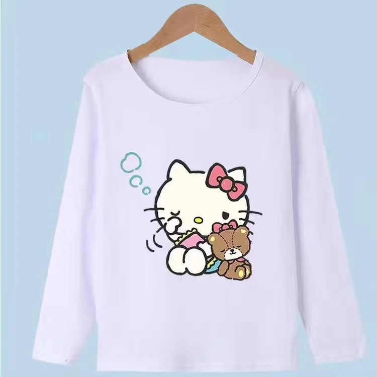 thumbnail image 1 of Hello Kitty dibujos animados Primavera Verano niños algodón manga larga Camiseta medio pequeño niños camisa inferior niño y niña niños, 1 of 5