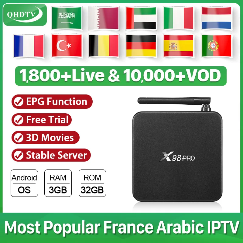 X98Pro IPTV арабский французский с 1 год QHDTV IPTV подписка S912 Android коробка 3g 32G IPTV Бельгия Марокко Испания IPTV Франция