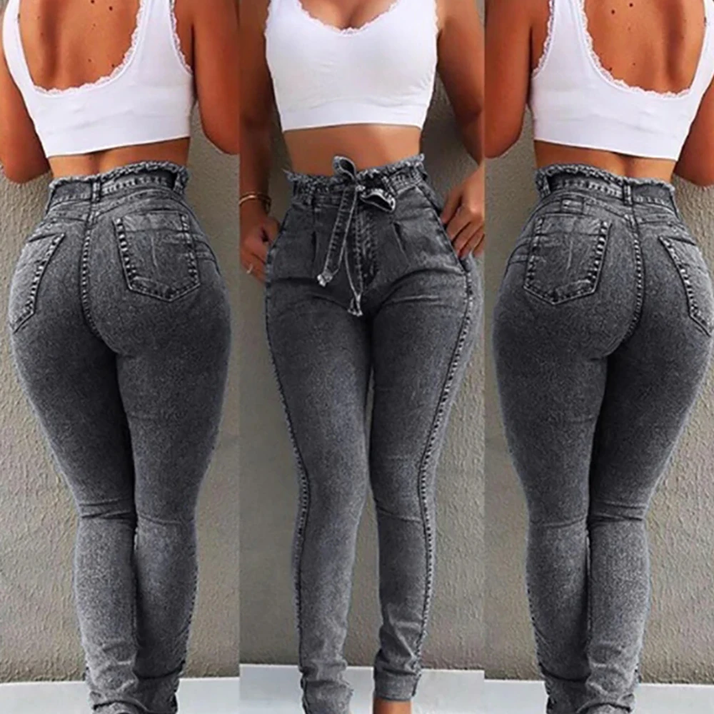Осенние женские джинсы с высокой талией, обтягивающие джинсы стрейч, облегающие джинсы с кисточками и поясом, обтягивающие джинсы с пуш-ап и карманами