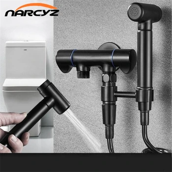 

Black Multifunctional Triangle Valve Three Way Thickening Water Stop Valve Toilet Booster Washing Spray Gun Sets B606
