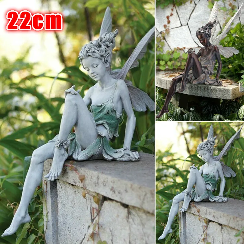 Estatua de hada sentado Tudor y Turek de gran tamaño, adorno artesanal de resina para jardín, decoración para el hogar y al aire libre, 18/22cm