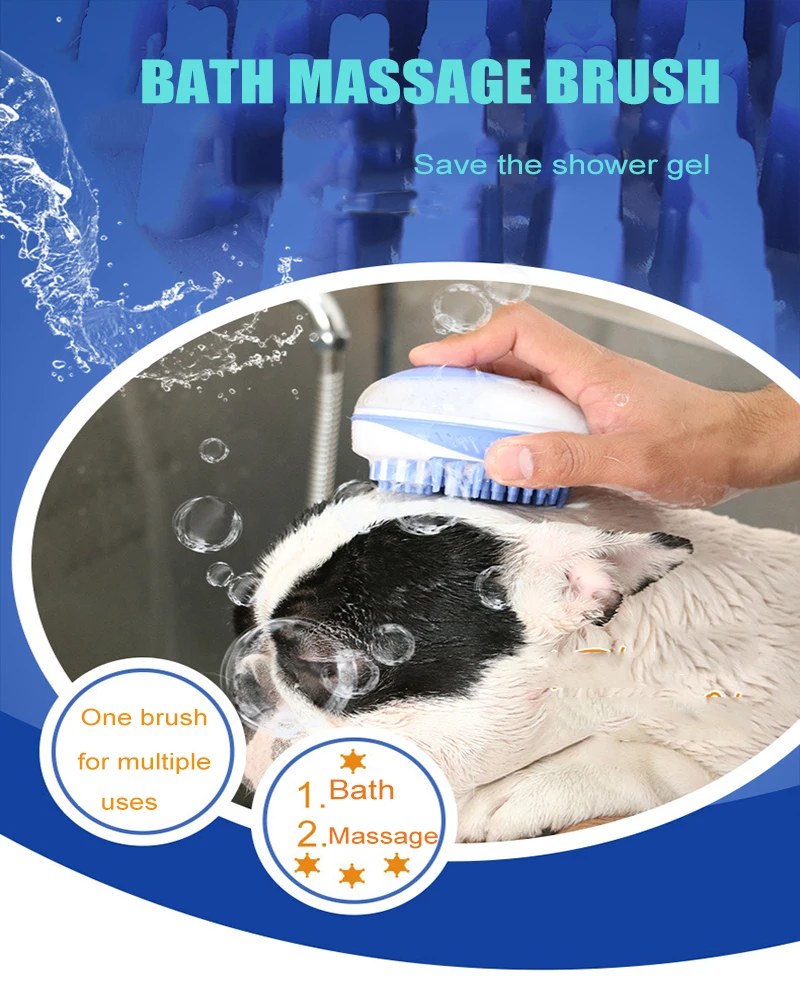 Multifunction Hair Remover Massage Silicone Dog Bath Grooming Brush Pet Cleaning Supplies With Shampoo For Puppy And Kitten1