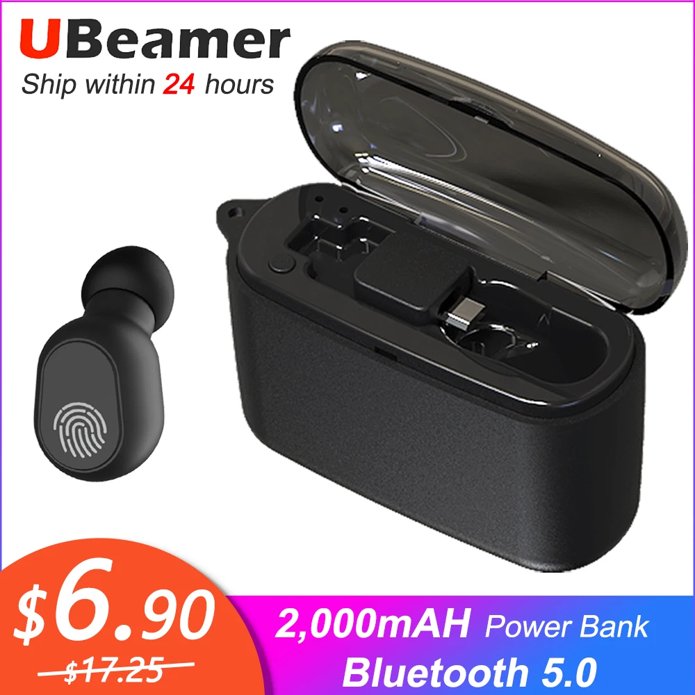 

In Store Ubeamer Bluetooth 5.0 Earphone M8. Newest Wireless Headset for music/HD call(Optional 2000mAH Battery Case) HIFI In ear