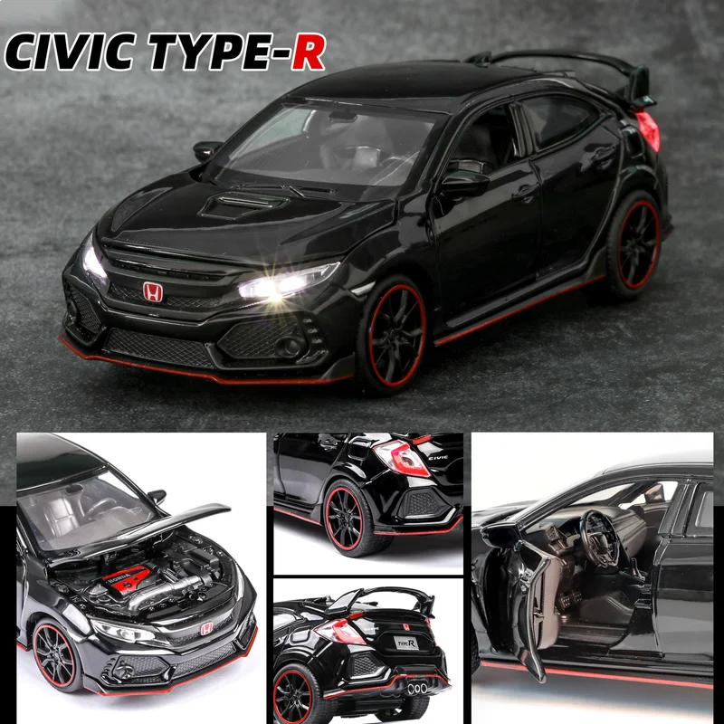 

1:32 Scale Die Casting Civic Type R Simulation Sound And Light Alloy Pull Back Car Decoration Ornaments Car Model Toy For Kids