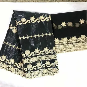

African fabric african tissu bazin riche with beads brode with 2 yards french net lace for party KY012026
