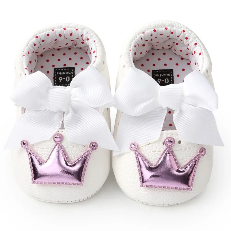 Fashion Toddler Crown First Walkers Baby Girl Shoes With Bowknot soft sole  Non-slip Fashion Bow Shoes Crib Shoes