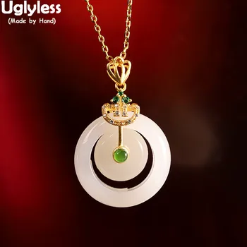 

Uglyless Natural Jade Classic Buttons Pendants for Women Real 925 Silver Necklaces NO Chains Elegant Lady Fashion Dress Jewelry