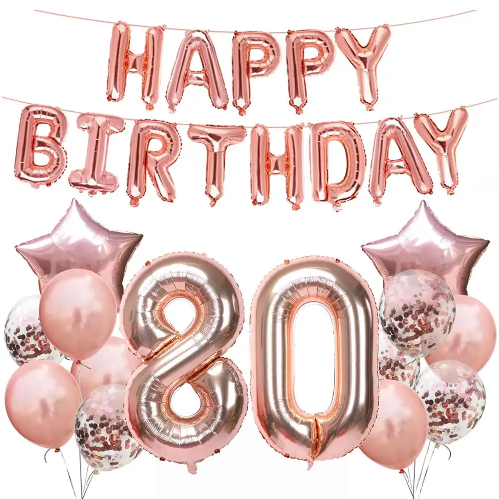 Аmawill розовое золото счастливые 40 лет украшения 32 дюймов 40th с днем рождения конфетти шары День рождения Декор принадлежности 7D - Цвет: 80th birthday set 1