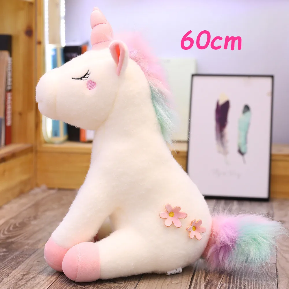 25-100 см, 3 вида стилей, огромные Kawaii Плюшевые игрушечные единороги, чучело, единорог, лошадка с куклой, мягкий милый домашний декор для детей, Подарочная подушка - Цвет: 60cm sit white