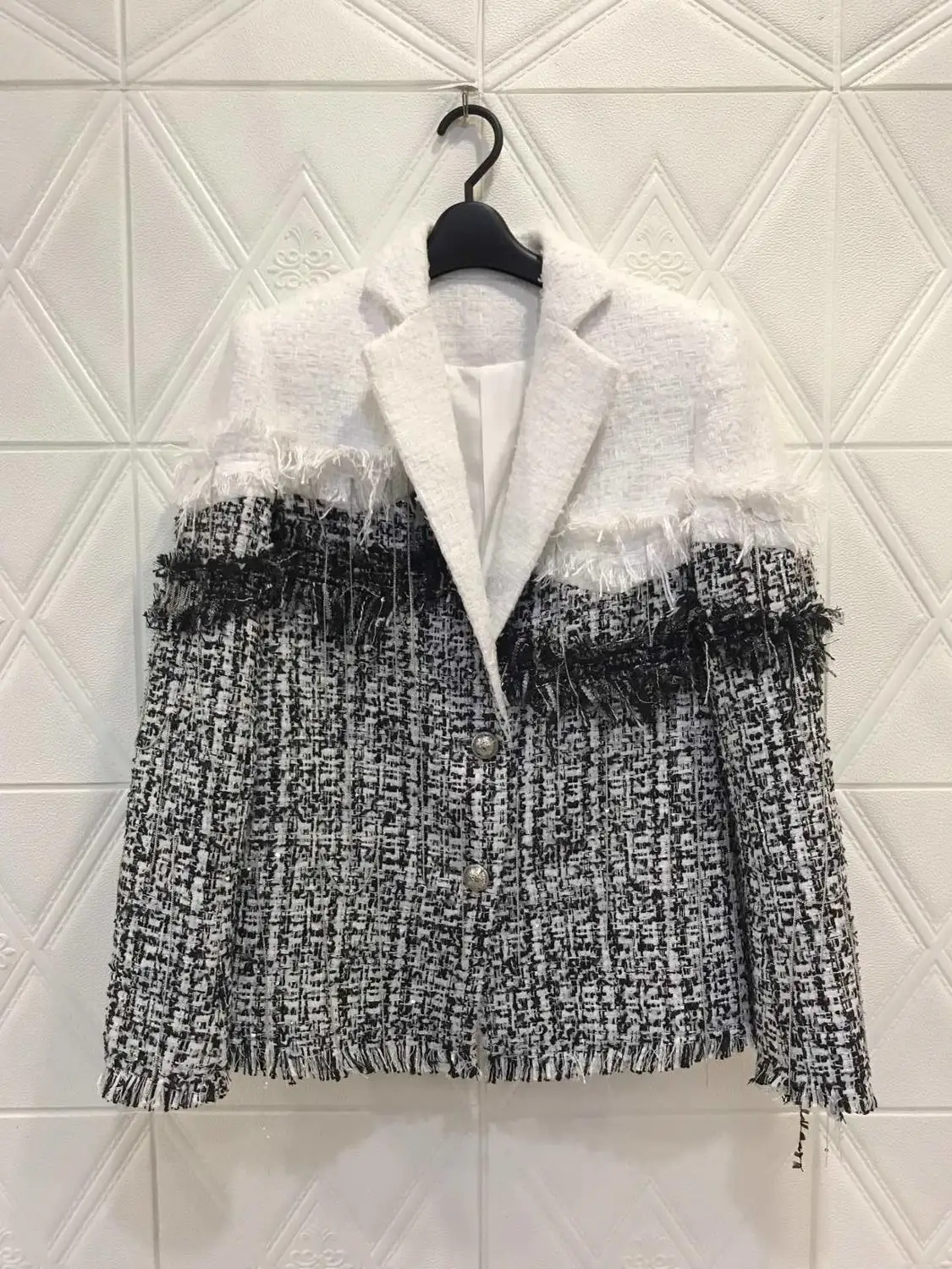 2019FW Высококачественная Женская Роскошная твидовая куртка, пальто, женская Лоскутная Верхняя одежда с цепочками, пальто ddxgz2 11,3 - Цвет: Темно-серый