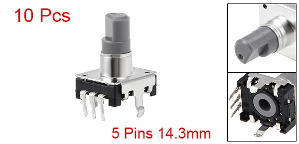 5 Pins 10pcs Uxcell 2/5/8/10 шт. 360 градусов Поворотный энкодер код переключатель цифровой потенциометр EC12 7 контактов 14,3 мм D-вал черный - Цвет: 5 Pins 10pcs