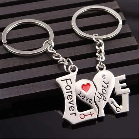 Pair Couple Heart-shaped Keychain Keyring Love You Forever Key Ring Valentine's Day Romantic Gift