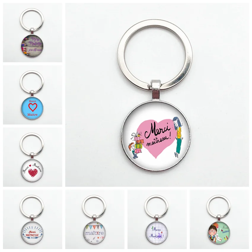 

Thank You Teacher Pendant Keychain Blessing Personality Convex Round Glass Keychain Teacher's Day Gift