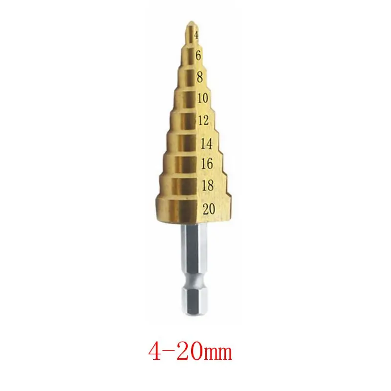 HSS 4-20mm Ступенчатое сверло с титановым покрытием из быстрорежущей стали для сверления металла, конусное сверло 4-12 4-20 4-32 мм - Цвет: HSS 4-20mm