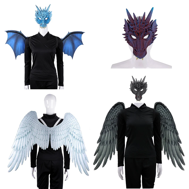 

Halloween Decoration Props 4D Dragon Mask 3D Angel Wings Dragon Costume Cosplay Wings For Adult Halloween Masquerade Party