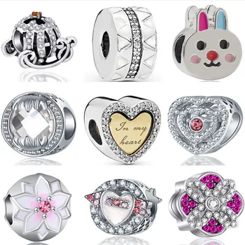 

Hot Selling Luxurious Moon Sun Rabbit Aircraft Hot Air Balloon Heart Bead Fit Original Pandora Charms for Women DIY Jewelry