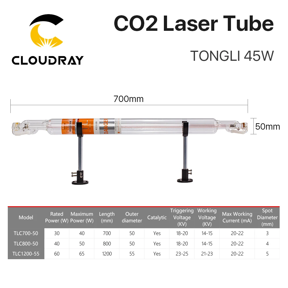 Cloudray TONGLI 800 мм 45 Вт Co2 стеклянная лазерная трубка для CO2 Лазерная гравировальная