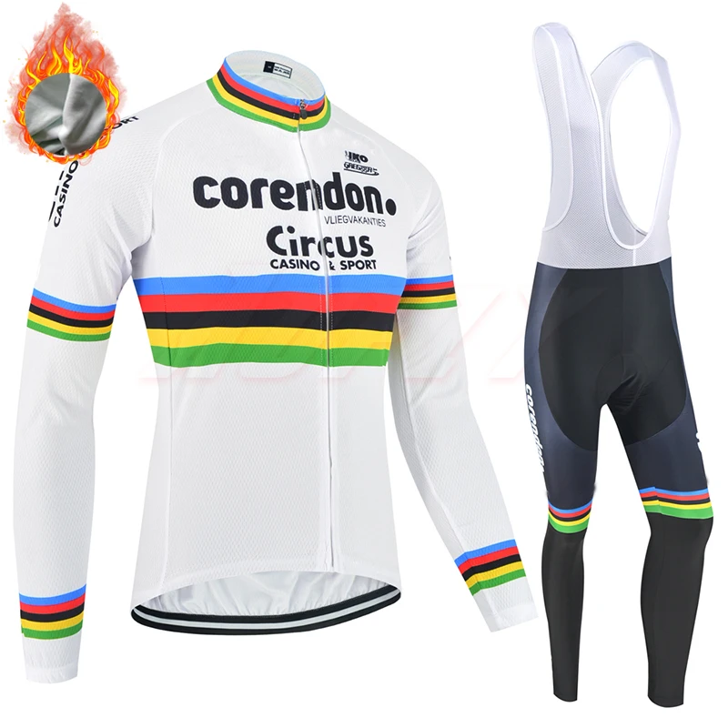 20 corendon Pro Team, Зимняя Теплая Флисовая велосипедная одежда для мужчин, с длинным рукавом, Джерси, для улицы, для езды на велосипеде, MTB, одежда, комбинезон, комплект - Цвет: Fleece white strap