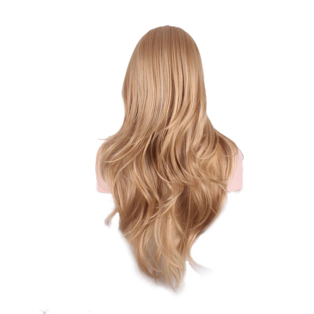 WoodFestival Wavy Synthetic Hair Wig Cosplay Ladies Colored Long Wigs For Women White Pink Red Dark Brown Green Blue Grey Ombre Same As Picture