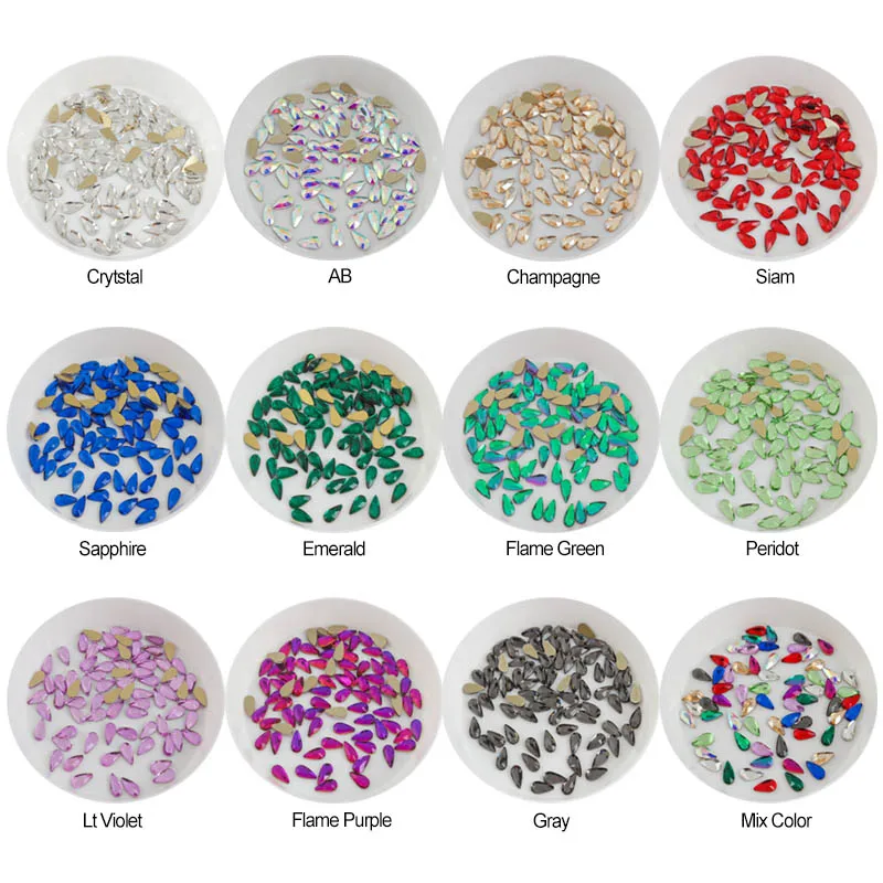 20pcs 3D Flatback Drop Horse Eye Nail Art Beads Colorful Glitter  Rhinestones Flat Shaped Acrylic Beads