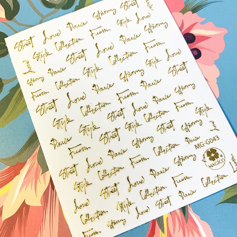 

Newest MG-G043 English 3d nail art sticker nail decal stamping export japan designs rhinestones decorations