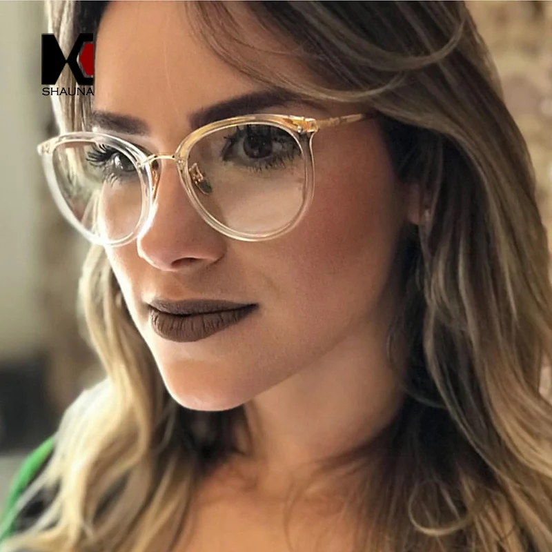 SHAUNA Fashion Women Round Glasses Frame Metal Legs Clear Lens Eyewear