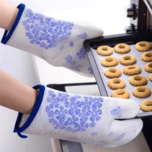 1 шт., силиконовые перчатки, кухонные термостойкие перчатки, хлопковые прихватки, перчатки для барбекю, перчатки для выпечки, Длинные рукавицы для барбекю