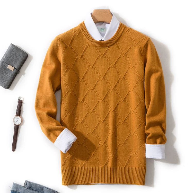 Cashmere sweater men pullover autumn winter clothes hombre robe pull homme hiver man Business casual plaid sweaters men sweater - Цвет: Цвет: желтый